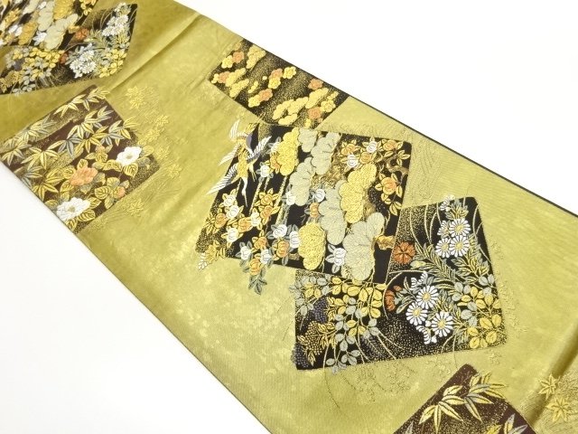 JAPANESE KIMONO / FUKURO OBI / HIKIHAKU / WOVEN CRANE & PLANT 